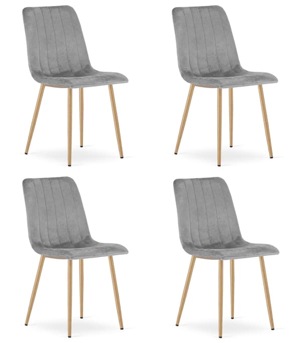 Lava Stol I Ljusgrå Sammet Med Träfärgade Ben (4-Pack)