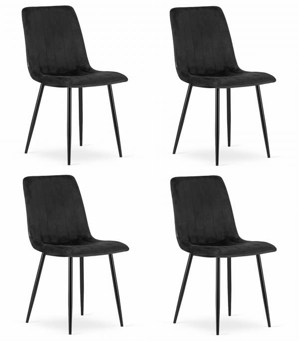 Lava Stol I Svart Sammet, 4-Pack