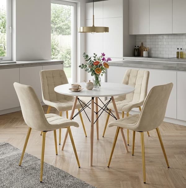 Tuoli - Leobert - Split - Sametti Vaalea Beige/Kullanväriset Jalat - Setti 2 Kpl