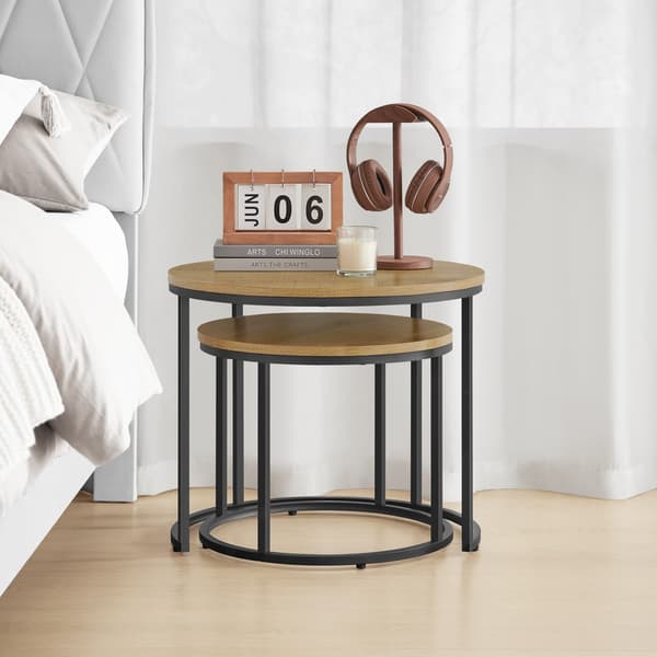Leobert - Sofabord - Eg/Sorte Ben - 53X45 Cm - Sæt Med 2