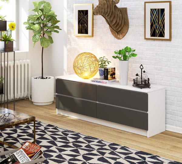 Akord Kommode 4 skuffer Hvid/Grå Grafit 160x40x55