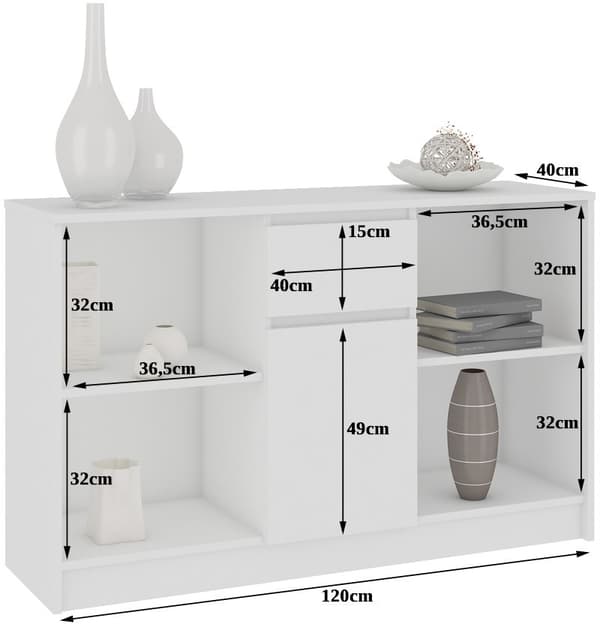 Akord Skänk 1 Låda 1 Dörr Vit 120X40X77