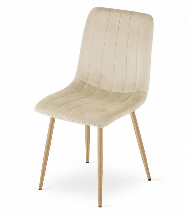 Stuhl Lava, Samt, Hellbeige, Holzfarbene Beine, 2Er - Set X 2