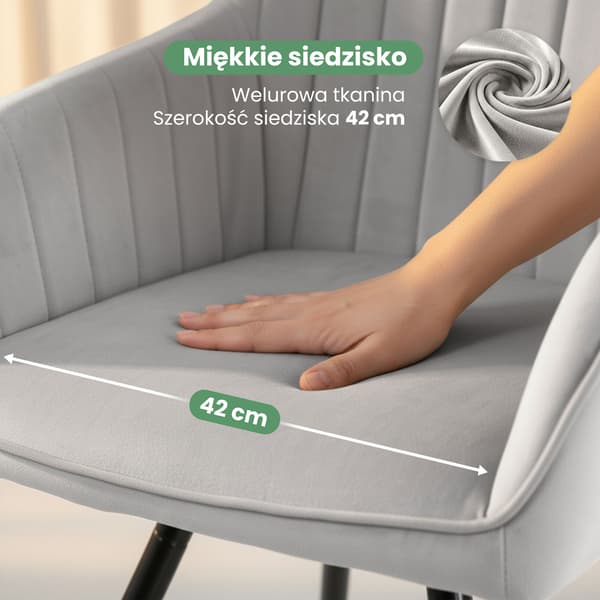 Akord Polstrede Spisebordsstole I Velour, 2-Pak, Grå, Sorte Ben