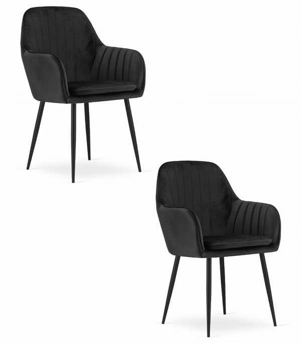 Lugo Stol 2-Pack, Svart Sammet, Svarta Ben, 2 St