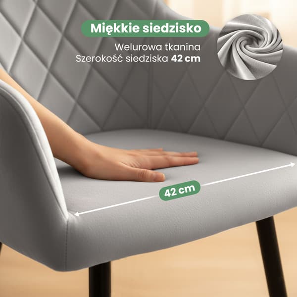 Akord Quiltede Spisebordsstole I Velour, 6-Pak, Grå, Sorte Ben