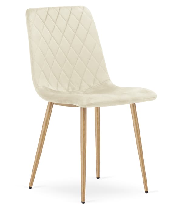 Stuhl Turin, Samt, Hellbeige, Holzfarbene Beine, 2Er - Set