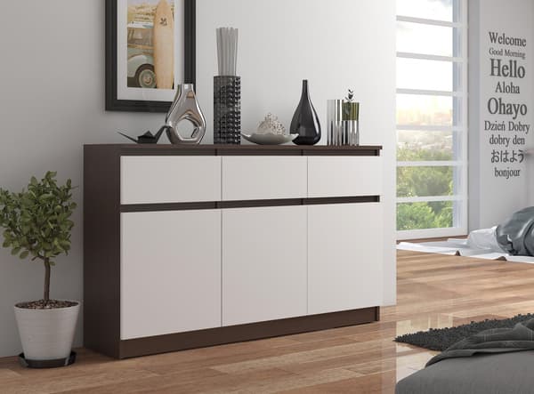 Akord Kommode 3 døre 3 skuffer Wenge/Hvid 138x40x99