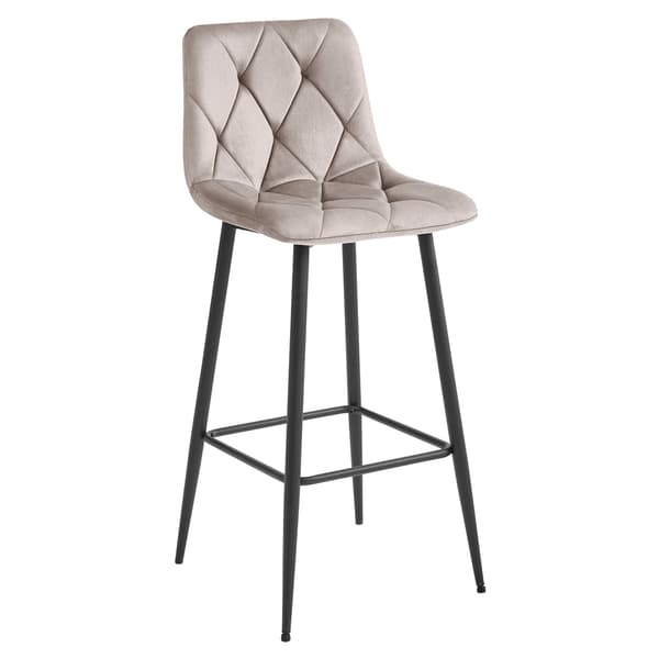 Barhocker Nado Aus Samt, Dunkelbeige, Mit Schwarzen Beinen, 3Er - Set