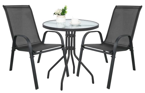 Runder Tisch Island 60Cm Mit 2 Stühlen Sofia Dunkelgrau