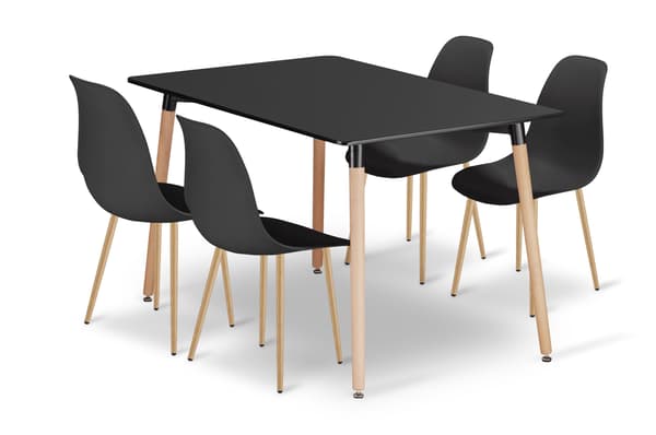 Leobert - Spisebordssæt - Wat - Sort - 120 Cm - 5 Dele