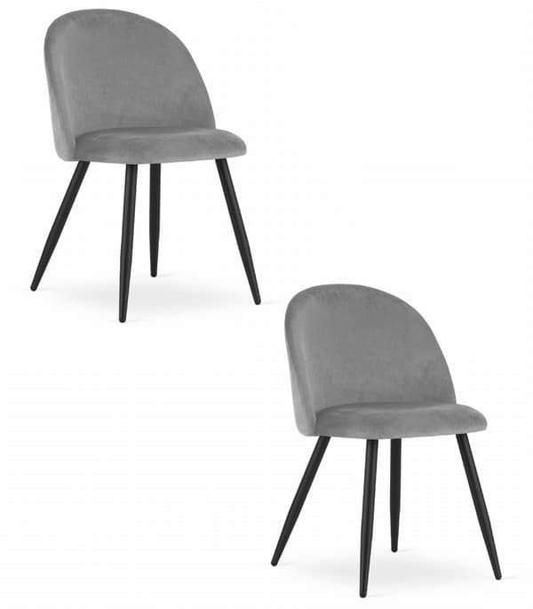 Leobert - Stol - Bello - Fløjl Lysegrå/Sorte Ben - Sæt Med 2