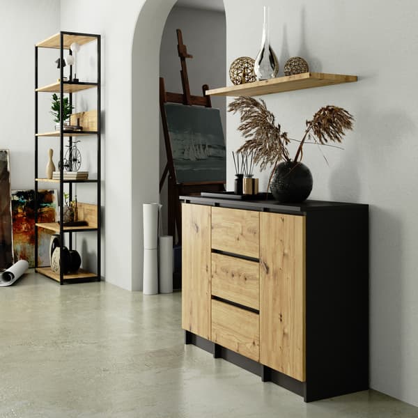 Akord Kommode 2 Døre 3 Skuffer Grå Grafit/Eg Artisan 101X35X76