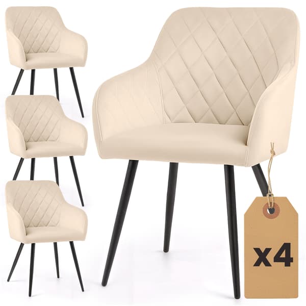 Akord Quiltede Spisebordsstole I Velour, 4-Pak, Beige, Sorte Ben