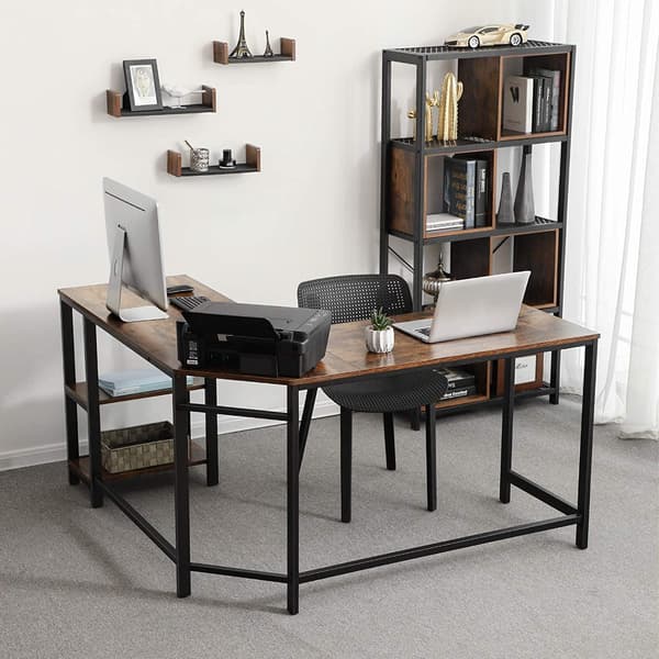 Leobert - Skrivebord - Mørk Rustik Brun/Sort - 138X138X75 Cm