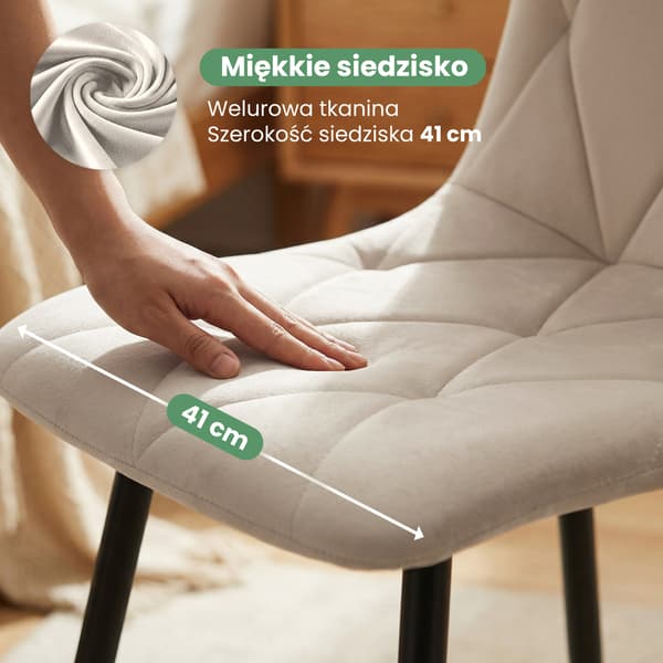 Akord Milo Quiltede Spisebordsstole I Velour, 8-Pak, Beige, Sorte Ben