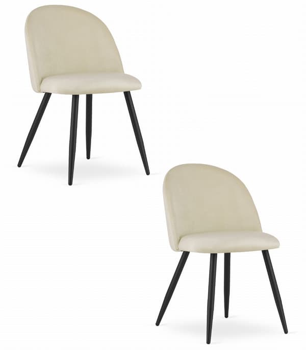 Leobert - Stol - Bello - Fløjl Beige/Sorte Ben - Sæt Med 2