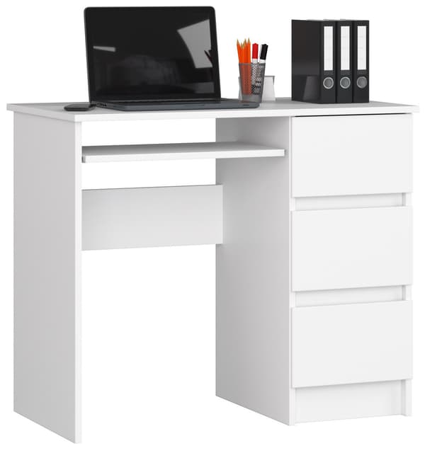 Akord Skrivebord 3 skuffer Computer Højre Hvid 90x50x77