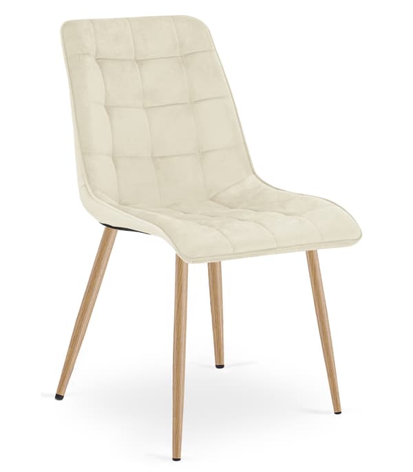Leobert - Stol - Split - Fløjl Lys Beige/Egeben - Sæt Med 2