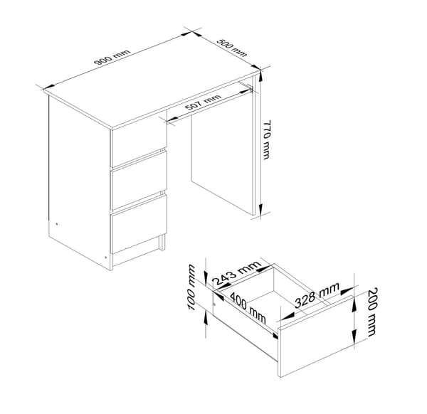 Akord A-6 computerskrivebord, venstrevendt, hvid/sonoma-eg