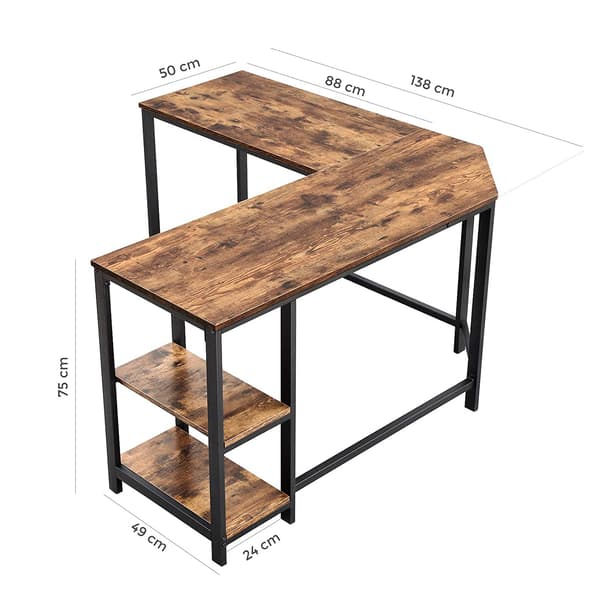 Leobert - Skrivebord - Mørk Rustik Brun/Sort - 138X138X75 Cm