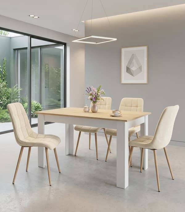 Tuoli - Leobert - Split - Sametti Vaalea Beige/Tammijalat - Setti 2 Kpl