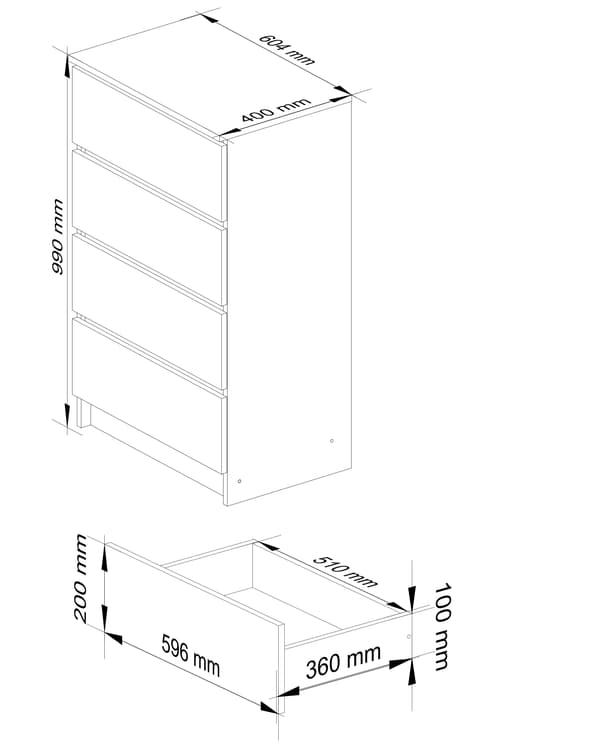 Akord Skænk 4 skuffer Bøg 60x40x99