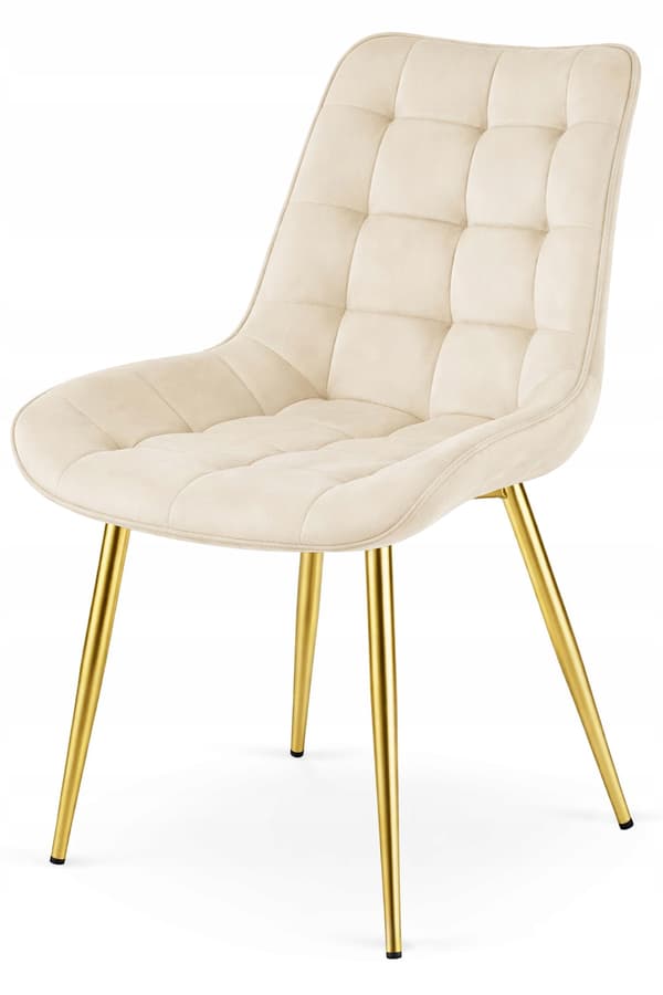 Leobert - Stol - Bera - Sammet Ljusbeige/Guldfärgade Ben - 54X60X88 Cm