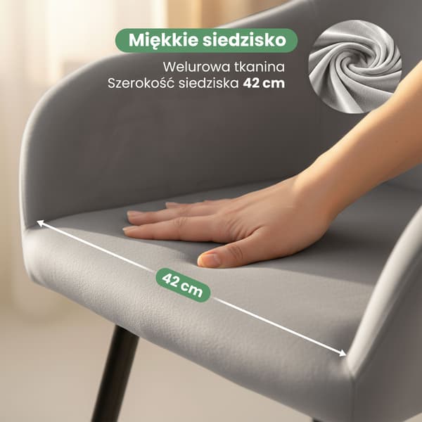 Akord Estelle Spisebordsstole I Glat Velour, 2-Pak, Grå, Sorte Ben