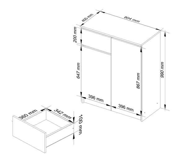 Akord Kommode 2 døre 1 skuffe Eg Sonoma 80x40x99