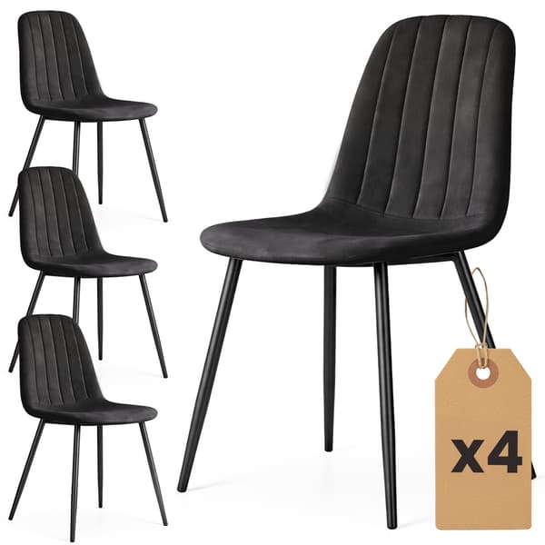 Akord Lumo Quiltede Spisebordsstole I Velour, 4-Pak, Sort, Sorte Ben