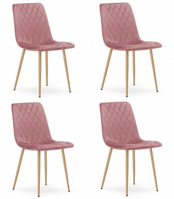 Turin Stol I Rosa Sammet Med Träfärgade Ben, 4-Pack
