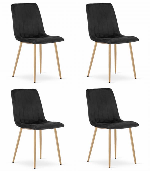 Lava Stol I Svart Sammet Med Träfärgade Ben, 4-Pack