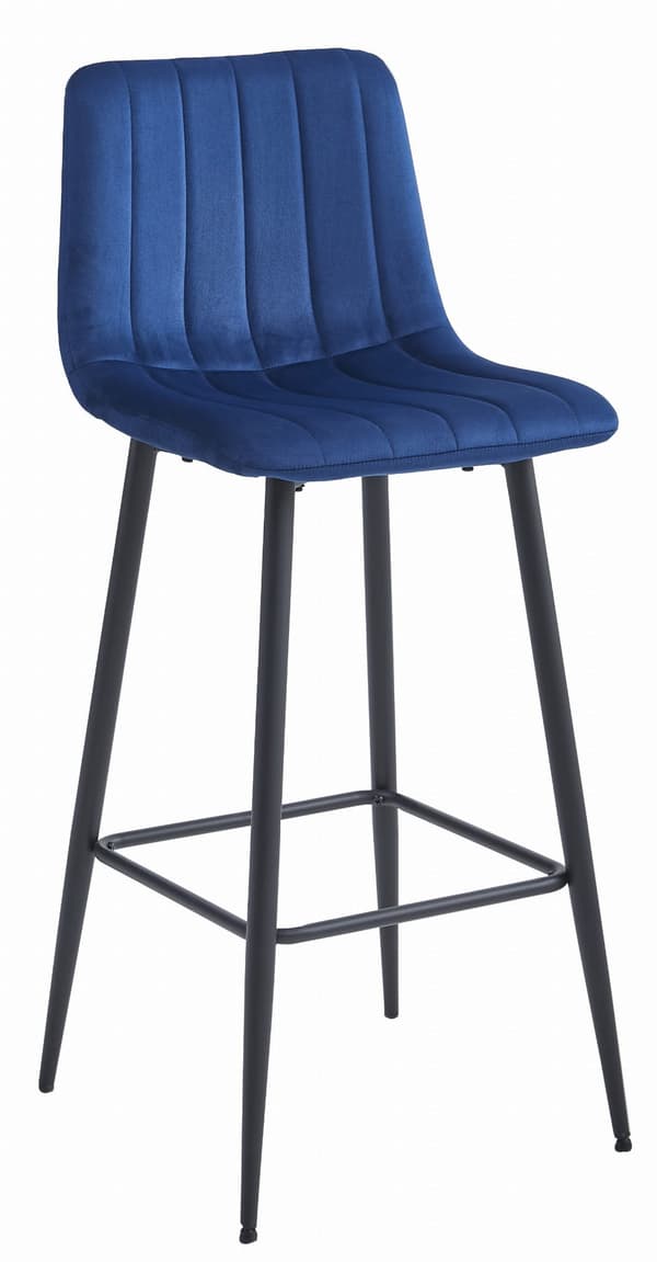 Hocker Pozza I Marinblå Sammet, Svarta Ben, 3-Pack