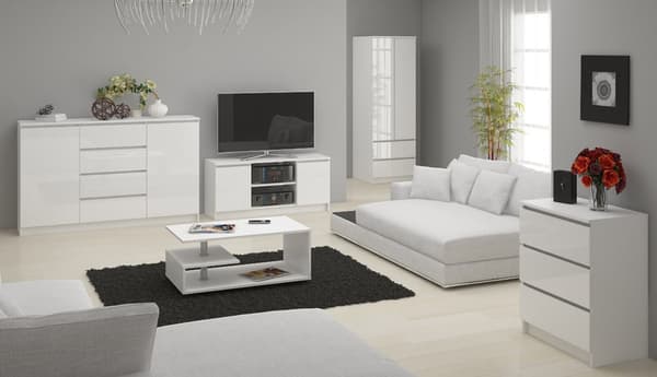 Akord Kommode 6 skuffer Hvid/Højglans 138x40x77