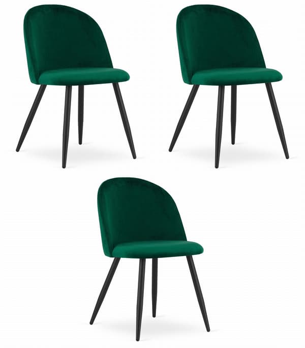 Bello Stol I Grön Sammet Med Svarta Ben (3-Pack)
