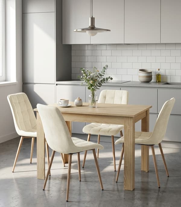 Tuoli - Leobert - Split - Sametti Vaalea Beige/Tammijalat - Setti 2 Kpl