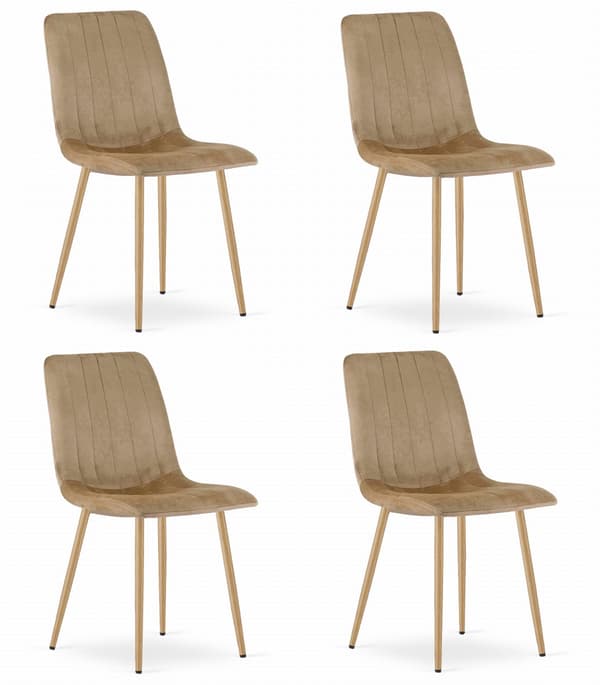 Oskar Lava Stol, Brun Sammet, Träfärgade Ben (4-Pack)