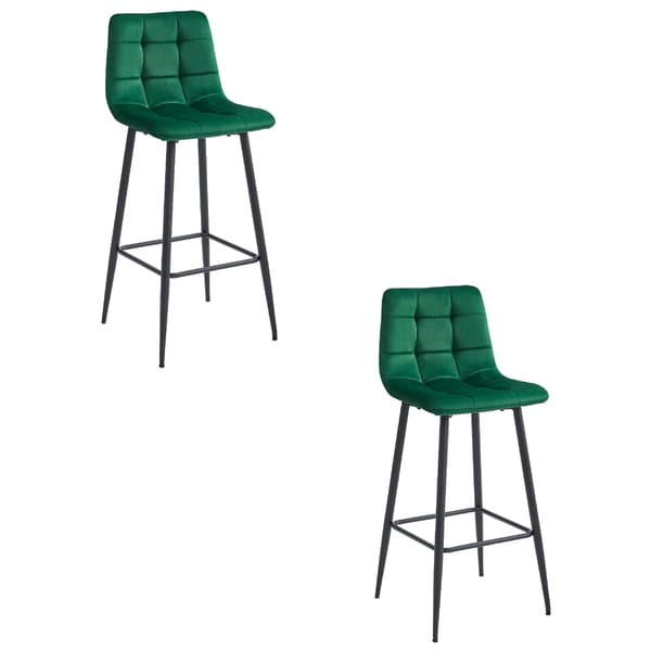 Hocker Arceto Aus Dunkelgrünem Samt Mit Schwarzen Beinen (2Er - Set)
