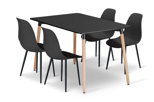 Leobert - Spisebordssæt - Wat - Sort - 120 Cm - 5 Dele