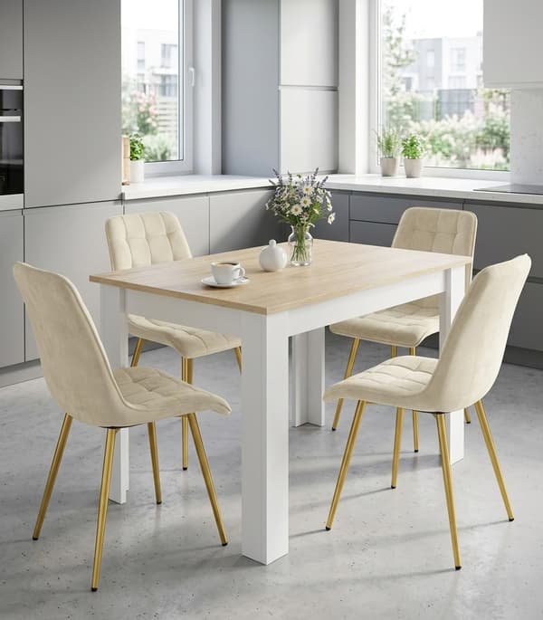 Tuoli - Leobert - Split - Sametti Vaalea Beige/Kullanväriset Jalat