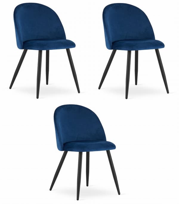Leobert - Stol - Bello - Sammet Mörkblå/Svarta Ben - Set Med 3