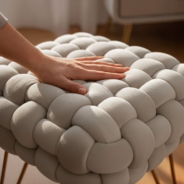 Akord Sittpuff Dotty Med Guldfärgade Ben Krämfärgad