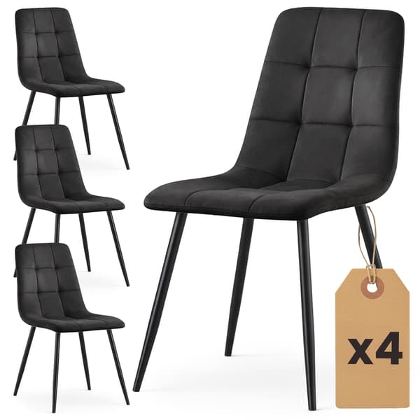 Akord Nero Quiltede Spisebordsstole I Velour, 4-Pak, Sort, Sorte Ben