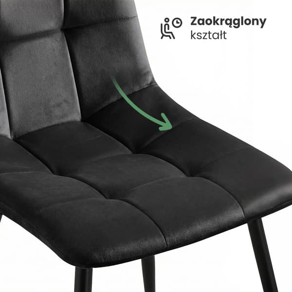 Akord Nero Quiltede Spisebordsstole I Velour, 4-Pak, Sort, Sorte Ben