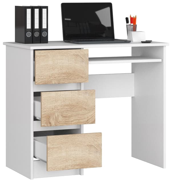 Akord A-6 computerskrivebord, venstrevendt, hvid/sonoma-eg
