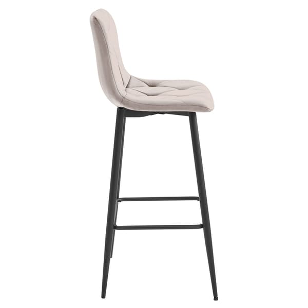 Barhocker Nado Aus Samt, Dunkelbeige, Mit Schwarzen Beinen, 3Er - Set
