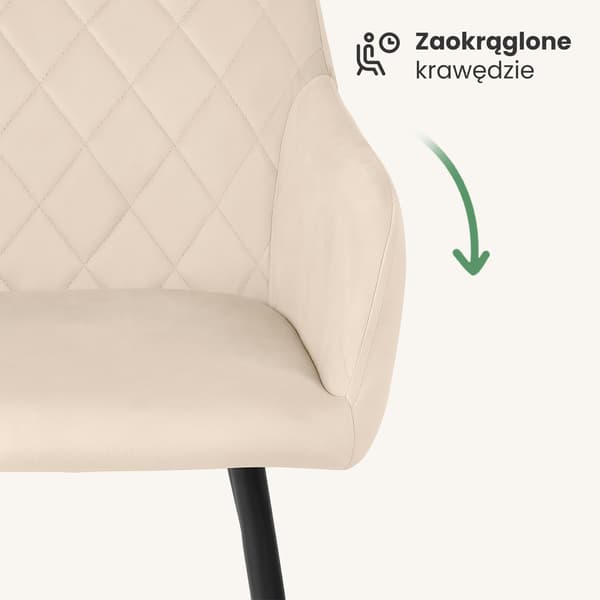 Akord Quiltede Spisebordsstole I Velour, 2-Pak, Beige, Sorte Ben