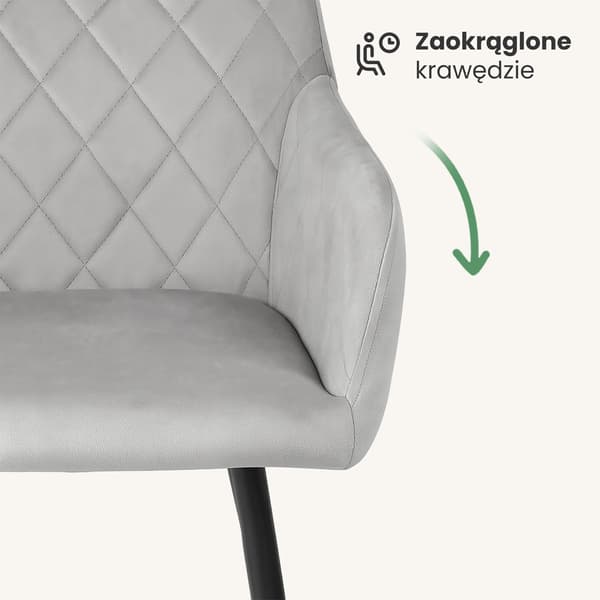 Akord Quiltede Spisebordsstole I Velour, 4-Pak, Grå, Sorte Ben