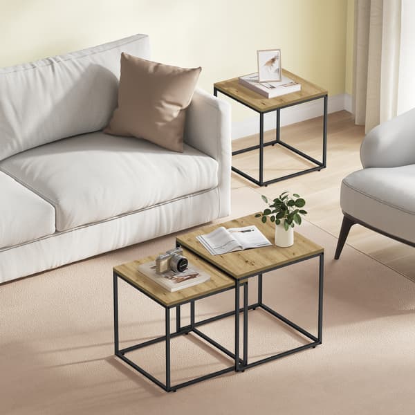 Leobert - Soffbord - Artisan-Ek/Svarta Ben - 50X50X50,5 Cm - Set Med 2